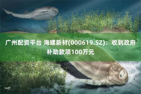 广州配资平台 海螺新材(000619.SZ)：收到政府补助款项100万元